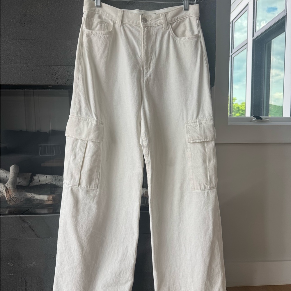 COS wide leg cargo pants white denim 27